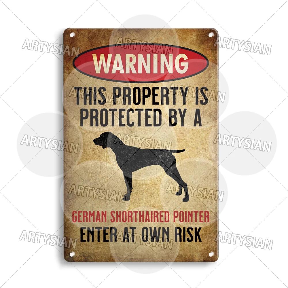 Beware Of Dog Warning Metal Sign German Shorthaired Pointer Aussie Dachshund Labrador Doxie Bulldog Dobermann Pyrenees Shiba Pug