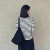 Women's Striped Long Sleeve Crew Neck T-Shirt - 2025 Autumn/Winter Slim Fit Pure Cotton Base Layer