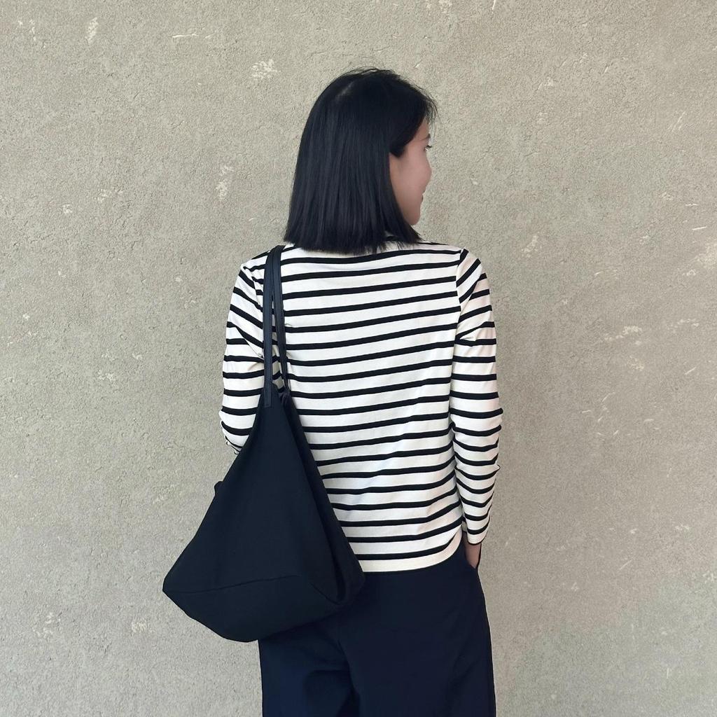 Women's Striped Long Sleeve Crew Neck T-Shirt - 2025 Autumn/Winter Slim Fit Pure Cotton Base Layer