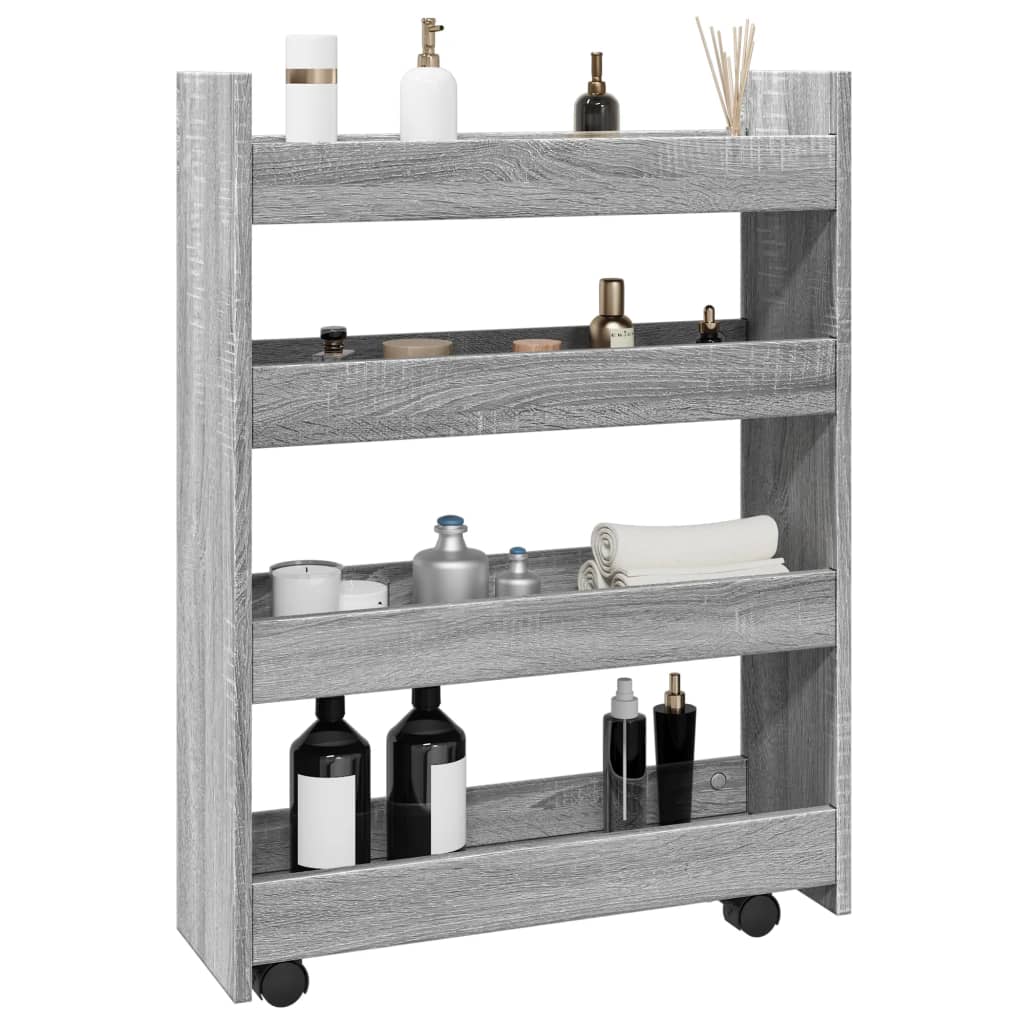 Narrow Storage Trolley 4 Tier Grey Sonoma Particleboard