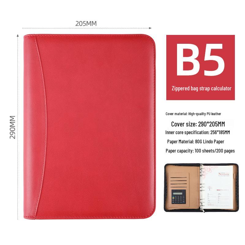 B5 Loose-Leaf Business Notebook with Calculator – Thick Cowhide Multifunctional Stationery
