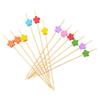 100PCS Disposable Cocktails Picks, Bamboo Long Fruit Label, Cartoon Decor Sharp Tip Skewers, for Burgers Sandwiches Fruits Desserts