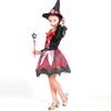 Kid Girls Halloween Witch Costume Sparkly Silver Stars Printed Carnival Cosplay Dress With Pointed Hat Wand Dress Up Clothes