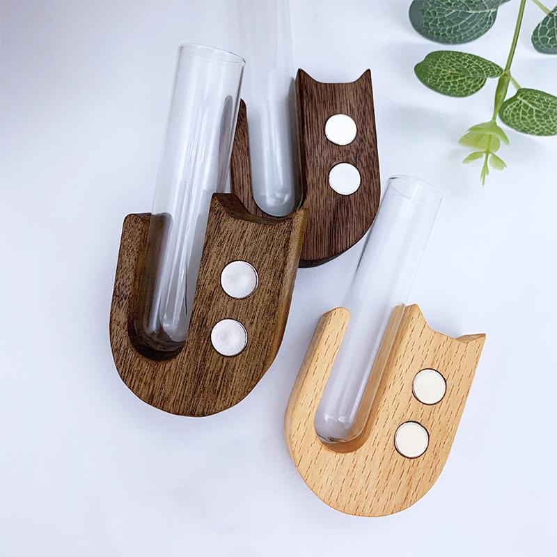 Cat Whisker Vase Pet Whisker Vase Fridge Magnet Wooden And Glass Pet Hair Beard Collector Pets Souvenir Gift Home Decor