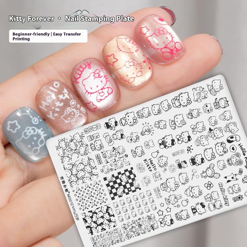 

Cartoon Hello Kitty Nail Art Stamping Plate Sticker Japanese Style Kitty Cat Image Nail Printing Template Diy Manicure Tools