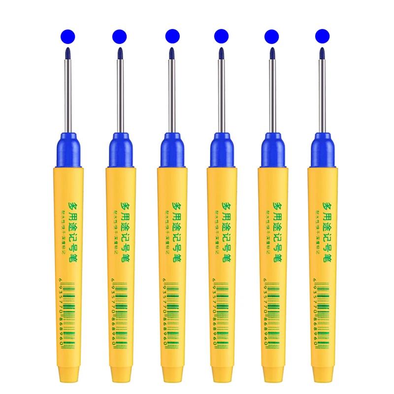 6pcs/set 33mm Red/Blue/Black Long Head Marking Pen Woodworking Decoration Deep Hole Waterproof Pen Multipurpose Marking Tool