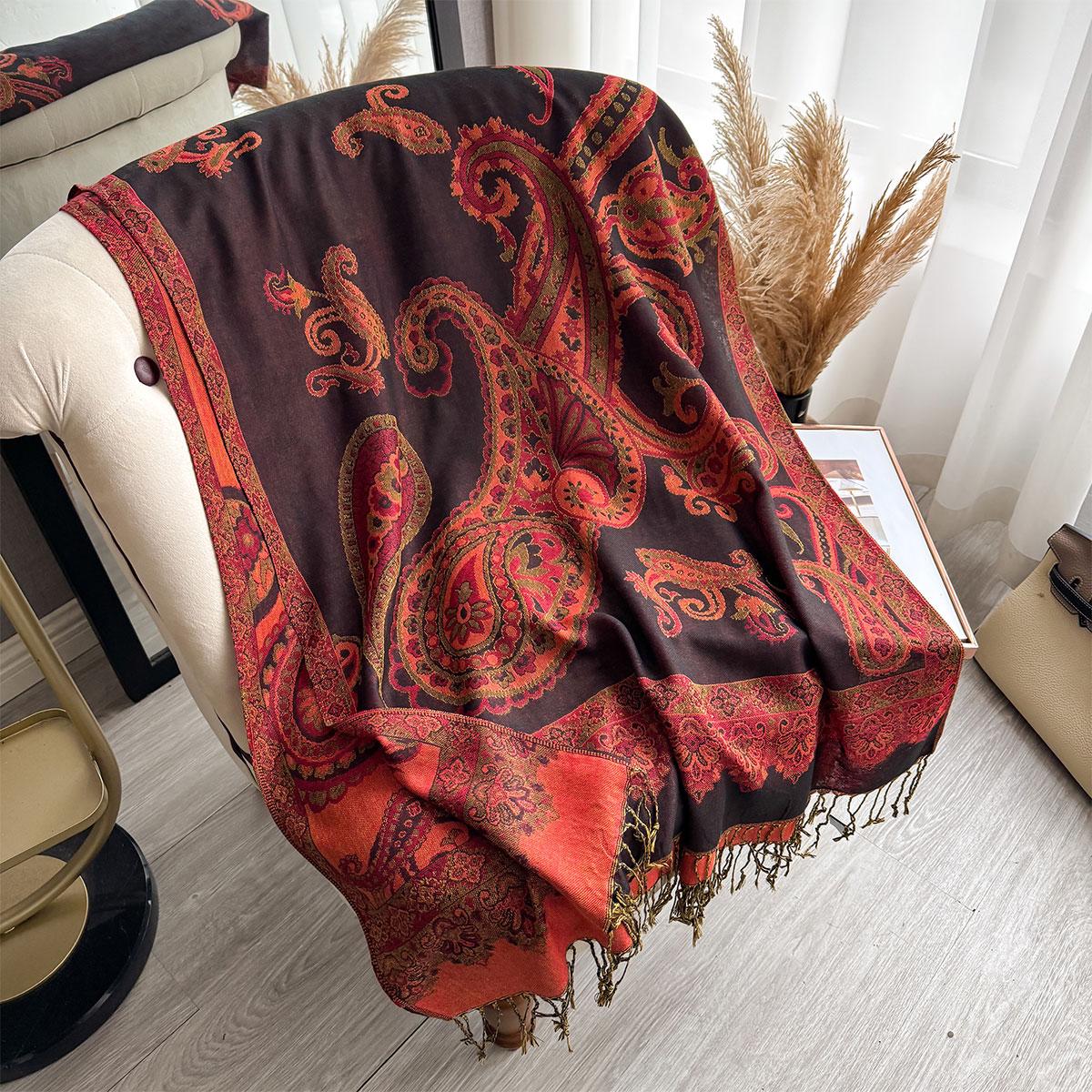 

National Style Women Paisley Scarf Pashmina Shawls Tassel Jacquard Hijab Head Wraps Femme Winter Scarves Foulard Bufanda