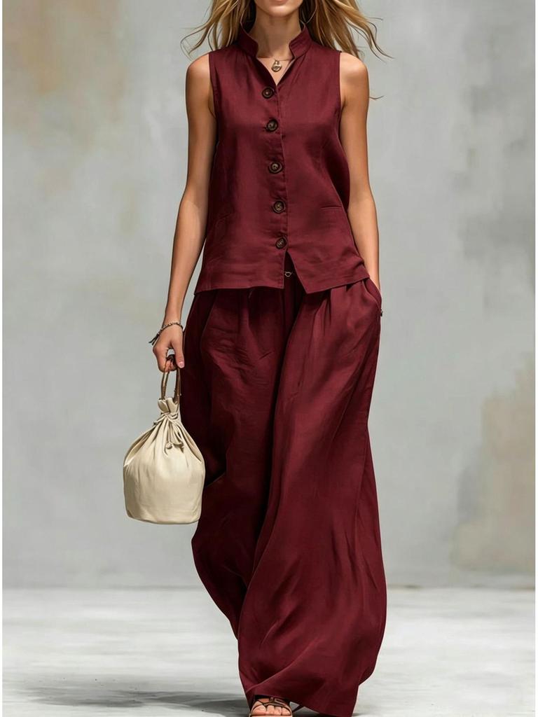 2026 European & American Summer V-neck Vest and Long Pants Fashion Set