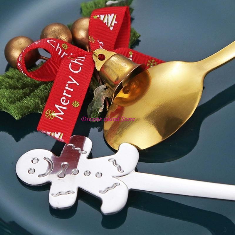 4Pieces Ice Cream Spoons Stirring SpoonS Christmas Themed Stainless Steel Material Coffee Spoons Dessert Spoons 4 Colors HX6C