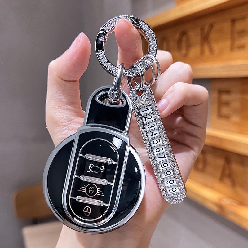 Mini Cooper Key Case: Cute Rhinestone Shell Buckle for Men & Women
