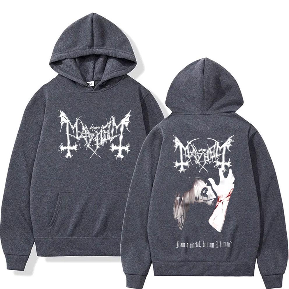Death Black Metal Mayhem Print Hoodie Women Vintage Casual Hooded Tracksuit Male Fashion Gothic Rock Oversized