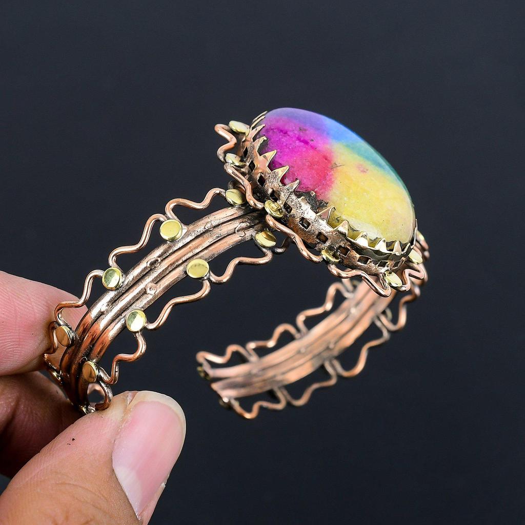 Regenbogen Solarquarz Armband, 999 Kupferdraht umwickelter Edelsteinschmuck, Handgefertigtes Armband für Thanksgiving