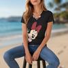 Disney Minnie Mouse Kawaii Women's T-shirt Summer Female Clothing V-neck Polka Dot Short Sleeve 3D Print Fashion Y2K T-shirts
