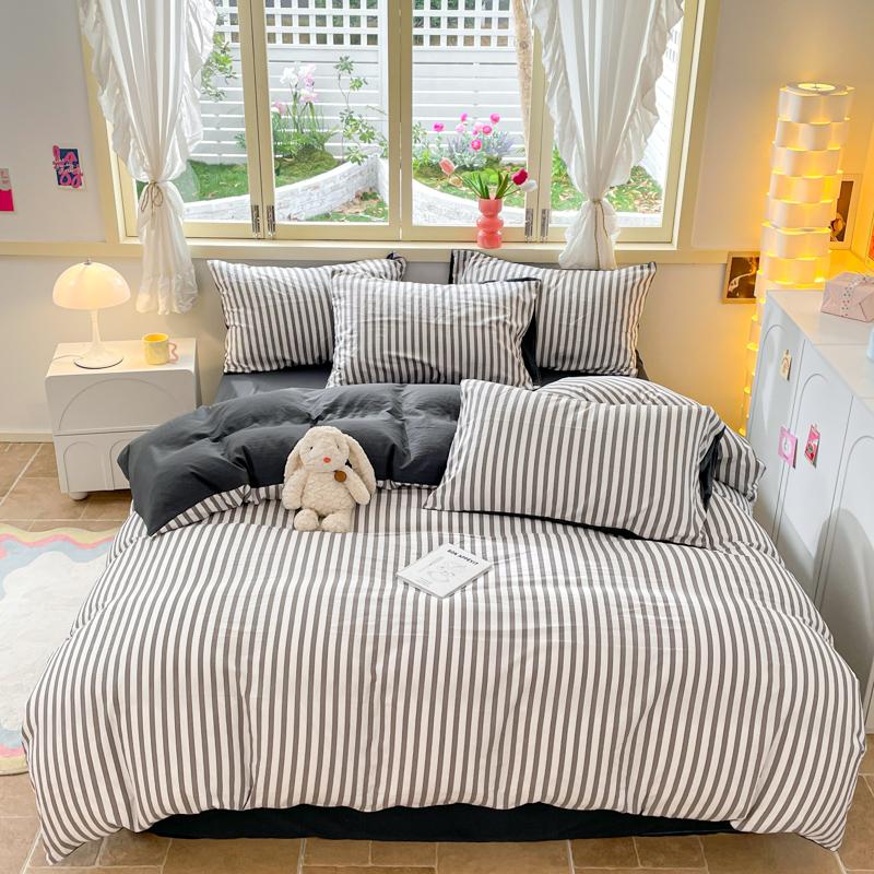 3pcs Yellow Stripe Duvet Cover Modern Geometry Bedding Set Fashion Home Comforter Cover Polyester Quilt Cover with 2 Pillowcases