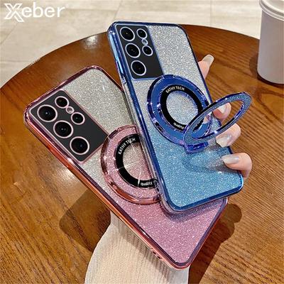 Per Magsafe Custodia magnetica per Samsung Galaxy S24 Ultra S23 Plus S22 Plus S21 FE Placcatura di lusso Flash Glitter Cover posteriore antiurto
