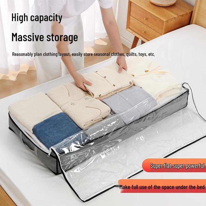 Under-bed Foldable Clear Storage Bag for Clothes, Quilts, and Sundries.