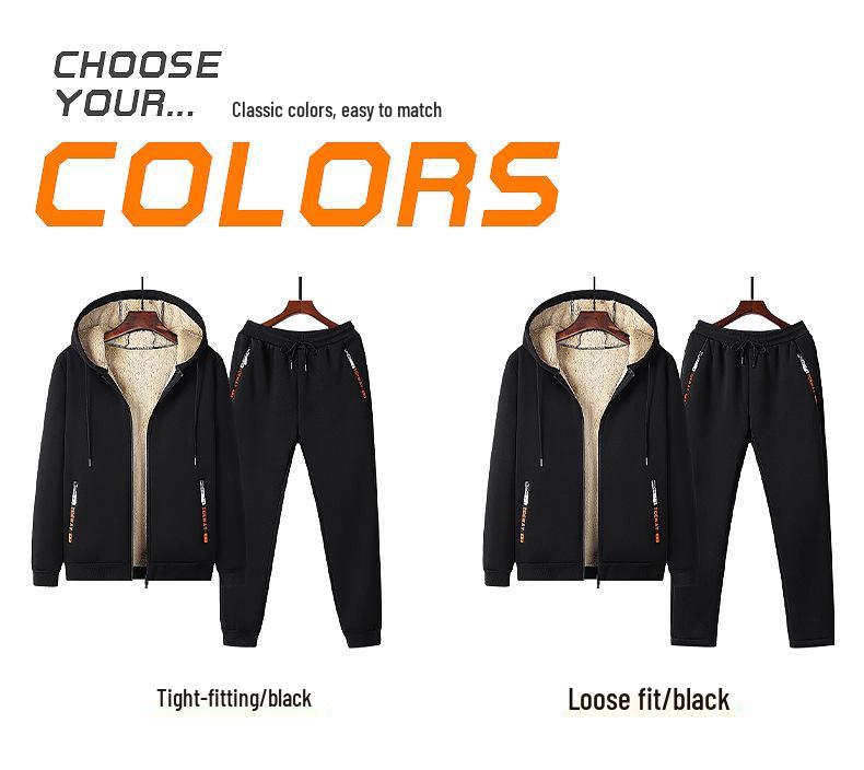 Men's Winter Fleece Lined Lambswool Coat and Pants Set - Outdoor Casual Sportswear, Plus Size Available