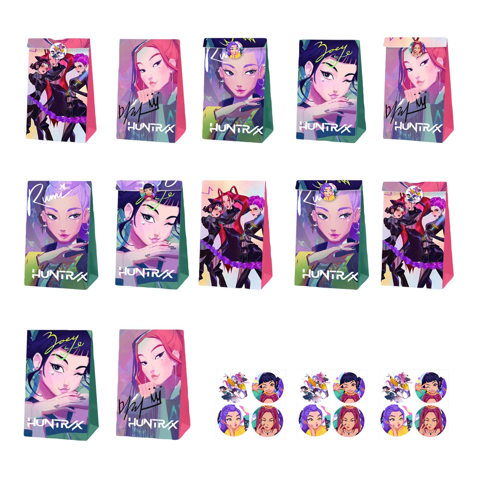 

Bag Flat Mouth Gift Bag Sticker Four Styles Eight Patterns 12 Paper Bags 12Stickers Holiday Gift Bags One Size розовый