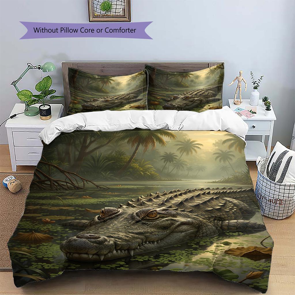 Crocodile Pattern Bedding Home Decoration Birthday Gift (1 * Duvet Cover + 2 * Pillowcase, Without Core)
