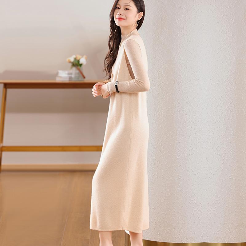 Women's Cashmere Dress Qinghe Cashmere 30% Cashmere 70% Wool Autumn and Winter Cashmere Skirt Soft and Warm
