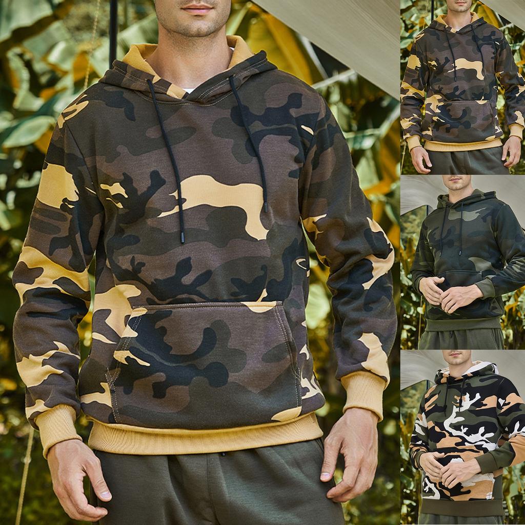 Men's Fashion Camouflage Sweatshirt Men's Drawstring Ribbed Closure Hoodie