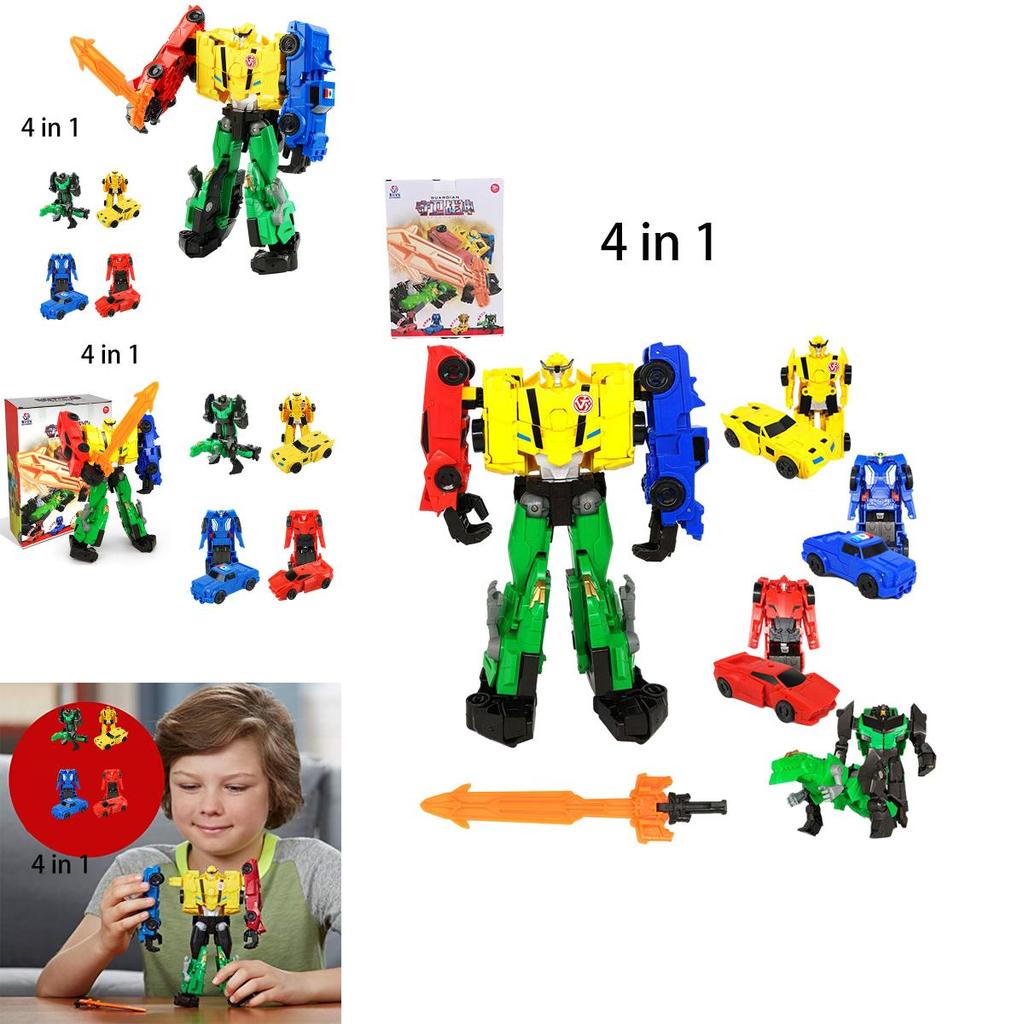 Four-in-one Transforming Toy Set Robot Car Dinosaur And Vehicle Plastic Material