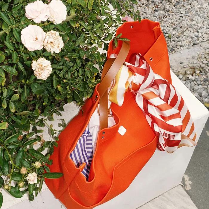 TIRARE-1930 Made in Japen Canvas Cotton100% KAWASHIMA Italy-buttero Strap Tote Bag _ Orange (L)