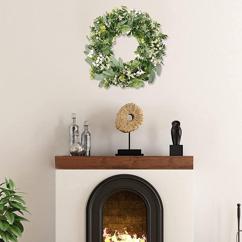1PC With Berries For Front Door Lush Eucalyptus Leaf Home Artificial Greenery Wreath Holiday Decor 25cm