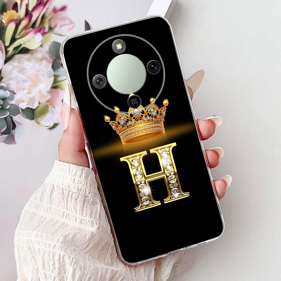 5G For Honor X70 MTN-AN00 Case For Honor X70 Cover Clear Luxury A-Z Letters Fashion Flowers Crown Soft Bumper Casing
