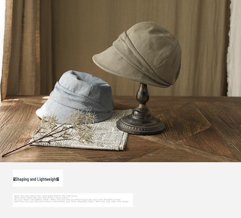 Damen Frühling/Sommer Koreanischer Stil Entenschnabel Baskenmütze: Retro Plissee Fischerhut mit kleiner Krempe für trendige Urlaubskleidung.