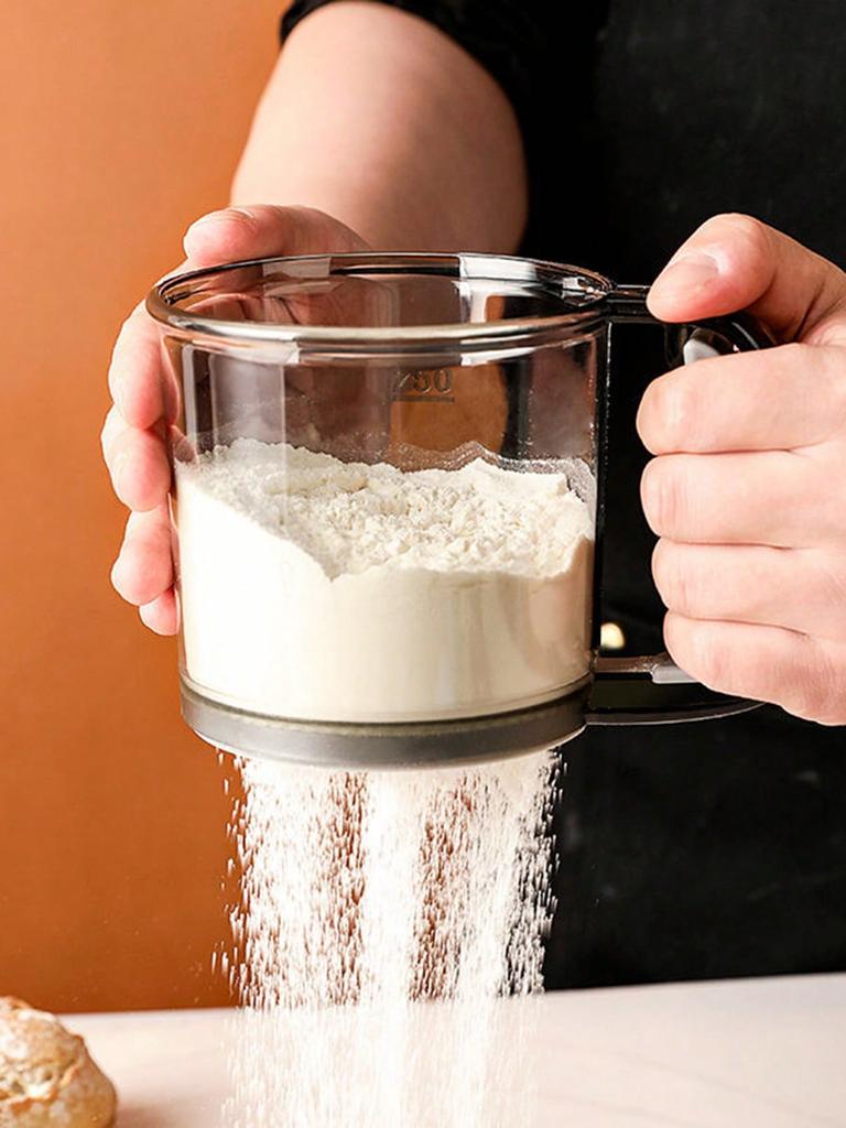 1pc Flour Sifter With Manual Hand Crank And Fine Mesh, Household Baking Tool, Flour Sieve Cup,Handheld flour sieve