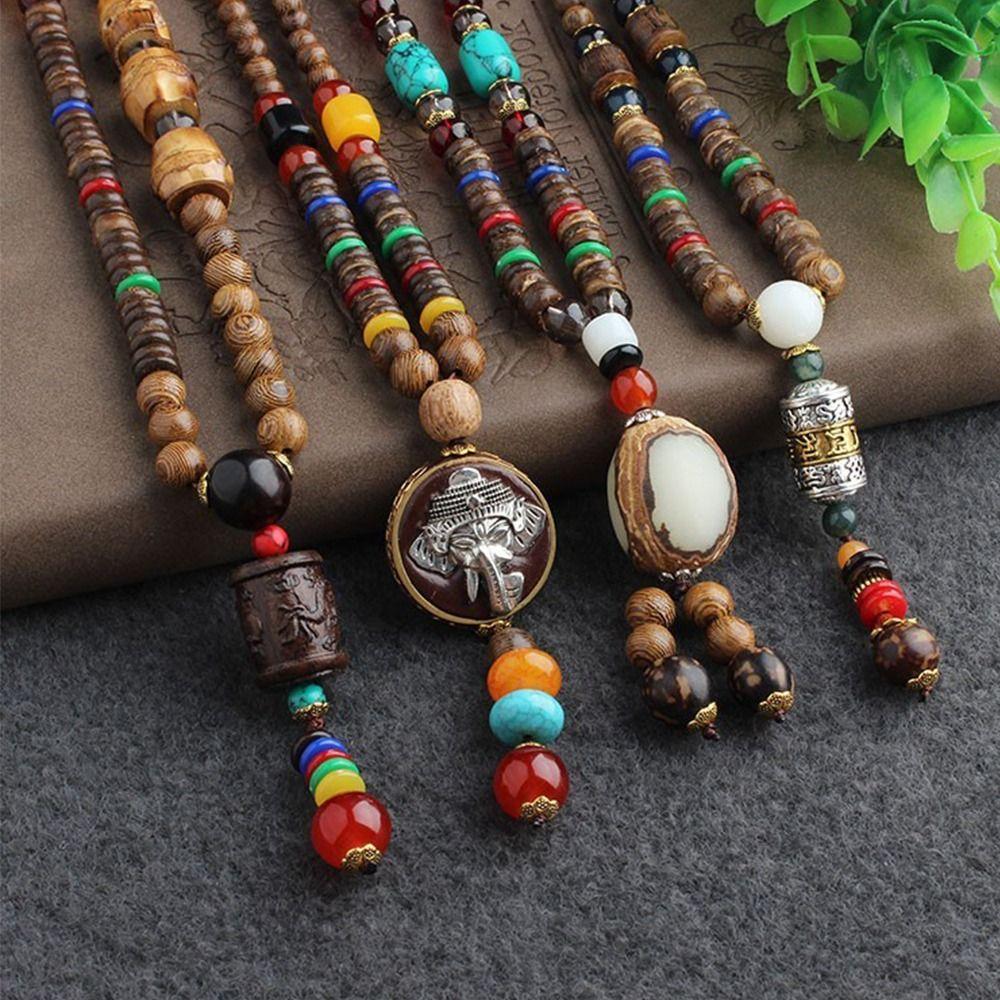 Party Jewelry Long Sweater Chain Buddhist Jewelry Accessories Women Necklace Wooden Bead Necklace