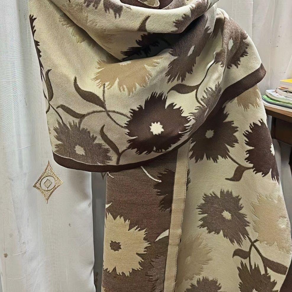 Women's Winter Scarf Ink Painting Scarf High End Imitation Cashmere Lady's Knitted Shawl To Keep Warm in Air Conditioned Rooms in Summer