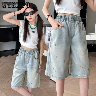 Pantalones cortos vaqueros elegantes para niñas Ropa de verano Pantalones para niños Vaqueros finos de verano Pantalones casuales de cinco cuartos