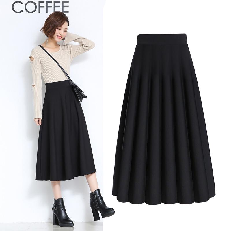 New Women's Slim Fit Black A-Line Elastic Skirt for Autumn/Winter