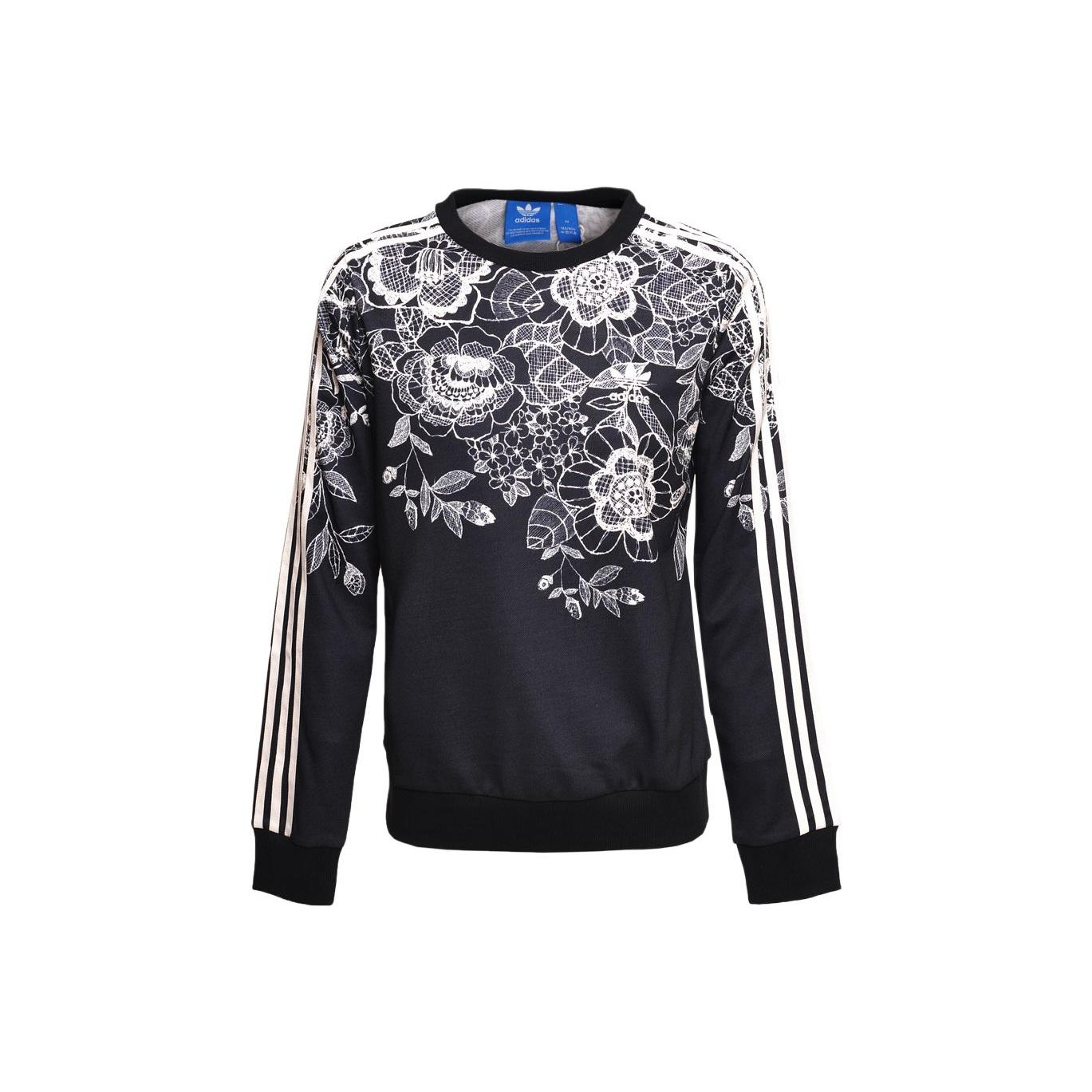 adidas Originals Women s Floral Print Crewneck Sweatshirt Black Women BJ8401 S