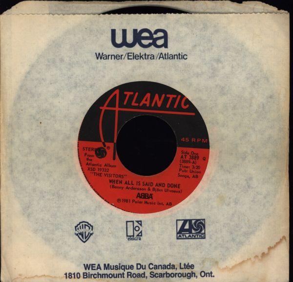 

7inch Record ABBA When All Is Said And Done Should AT3889 Atlantic 1981 Canada Dance Electronica Used