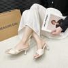 2025 new summer fashion simple high heel one word cool slippers women wear French versatile comfortable middle heel slippers