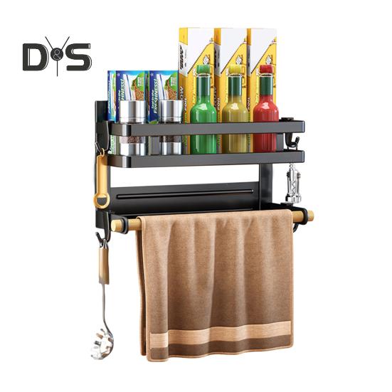 

Магнитная полка для холодильника, держатель для бумажных полотенец, прочная, несущая, простая в установке, полка для специй, кухонный органайзер с держателем для рулонов полотенец Dual Layer чёрный