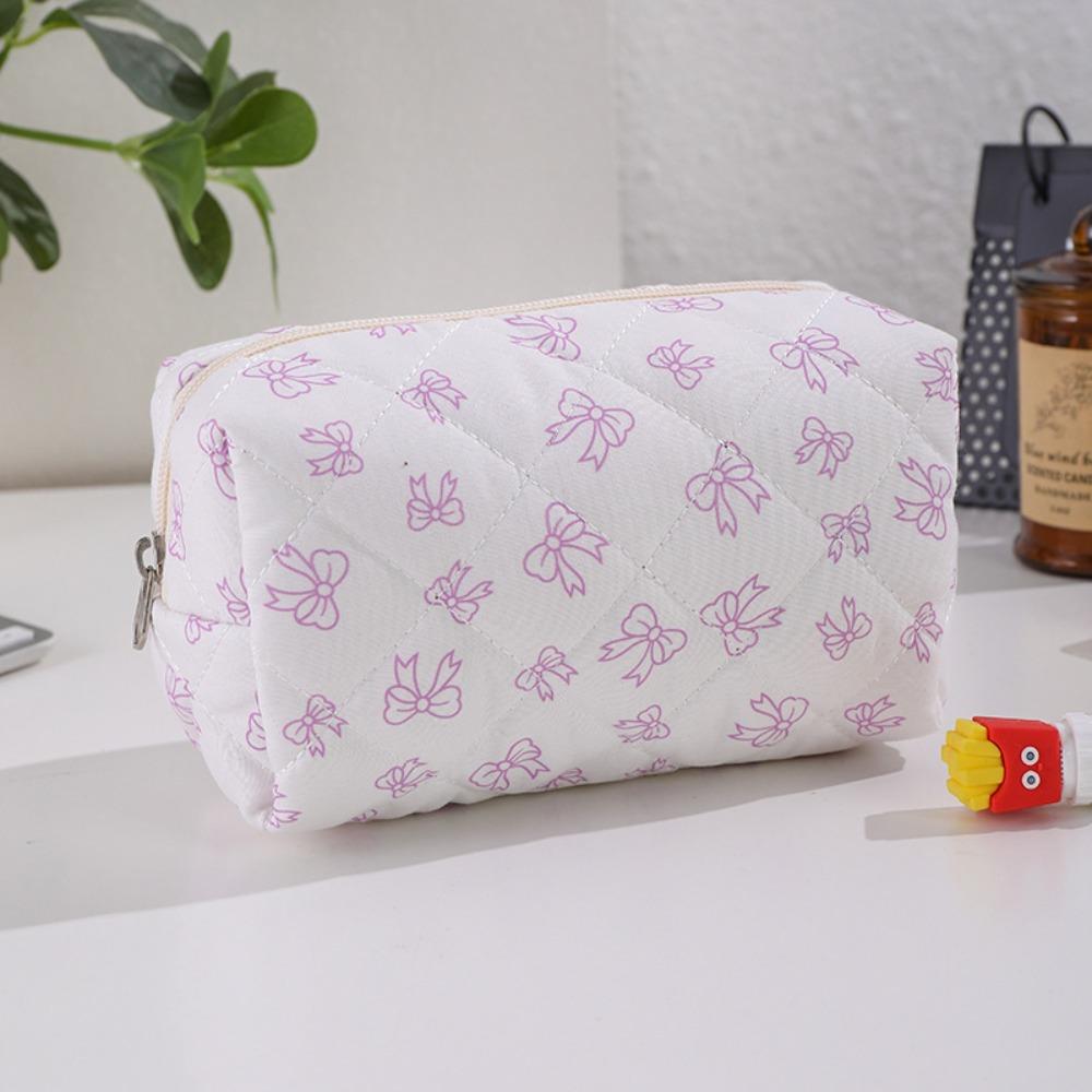 Trendy Cotton Makeup Bag Fresh Color Storage Organizer Cosmetics Bag Bow-knot Patterns Cosmetics Pouch Home Travel