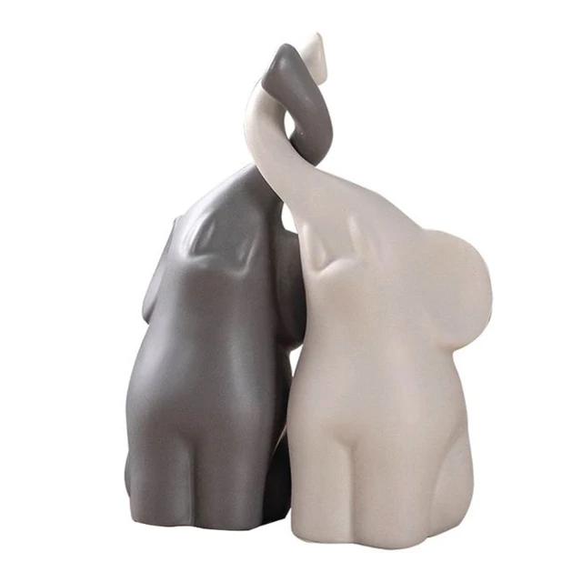 Ceramic Elephant Figurines for Living Room Creative Miniatures Animal Ornaments Crafts and Furnishings 2PCs