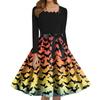Women's Fashion Square Neck Casual Slim Halloween Printed Long Sleeve Dresses