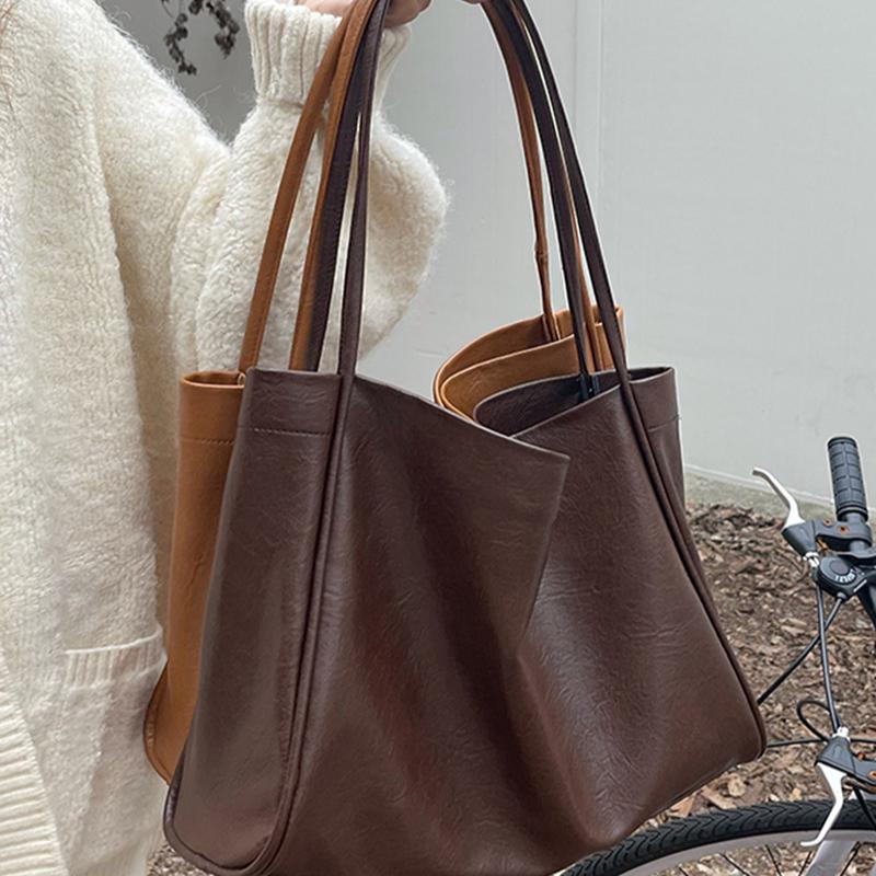 Bolsa Feminina de Grande Capacidade Casual Textura Couro Macio Bolsa de Trabalho Moda Bolsa de Ombro Bolsa Tote