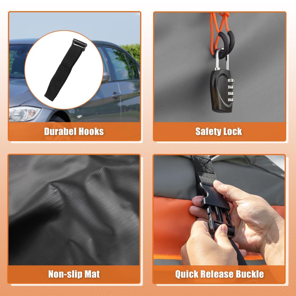 uxcell 15 Cubic Feet Car Roof Waterproof Cargo Carrier with Mat and 6 Door Suitable for Vehicles with or without a Rack Bag, Anti-Slip Hooks,