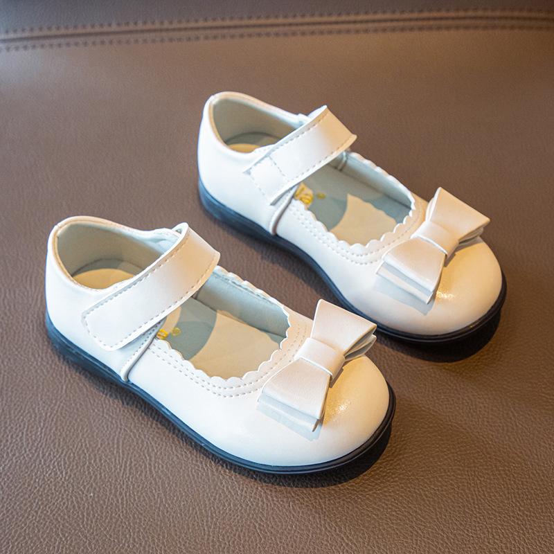 

Girls Flat Shoes Round Toes Sweet Bows Kids Leather Shoes Pu Non-slip 2025 New Fashion Children Performance Shoes Black Matte 26 белый