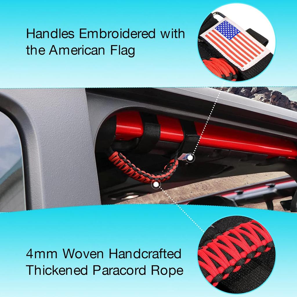 GAIZON 4 Pack Grab Handles Paracord Roll Bar For Jeep Wrangler Accessories CJ YJ TJ JL JK LJ JLU JKU Sahara Freedom Rubicon,Gladiator JT 1955-
