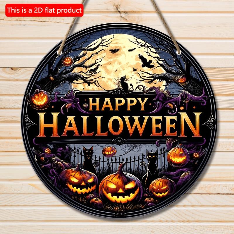 2d Flat 20*20cm, Home Decoration, Happy Halloween Wooden Circular Logo, Creative Decorative Board, for Home, Office, Cafe, Club, Garden Decor.