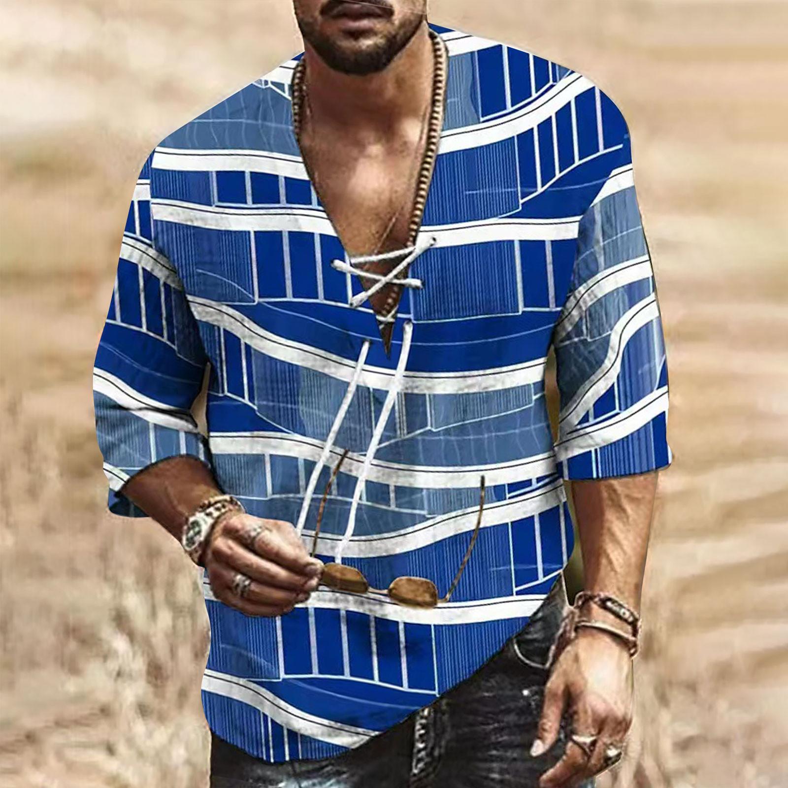 

Мужские свободные рубашки из хлопка и льна с коротким рукавом и V-образным вырезом с принтом XXXXL синий