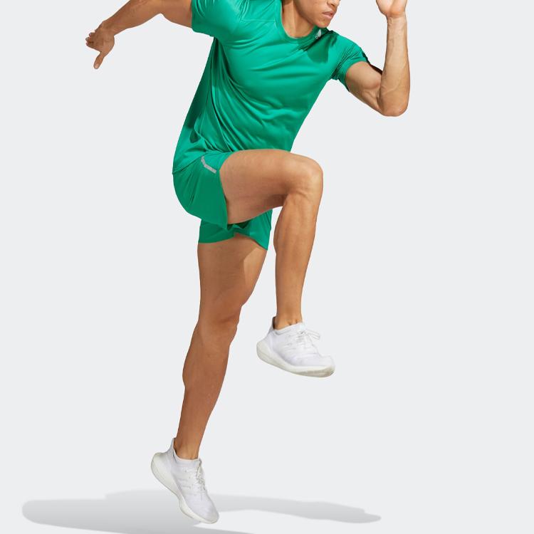 adidas Camiseta de Corrida com Faixa Refletiva nas Costas Tops Masculinos Verde Grama IB8942