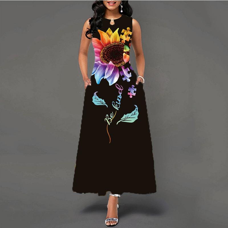 Women's clothing European and American style large size dress digital printing sleeveless pendulum elegant